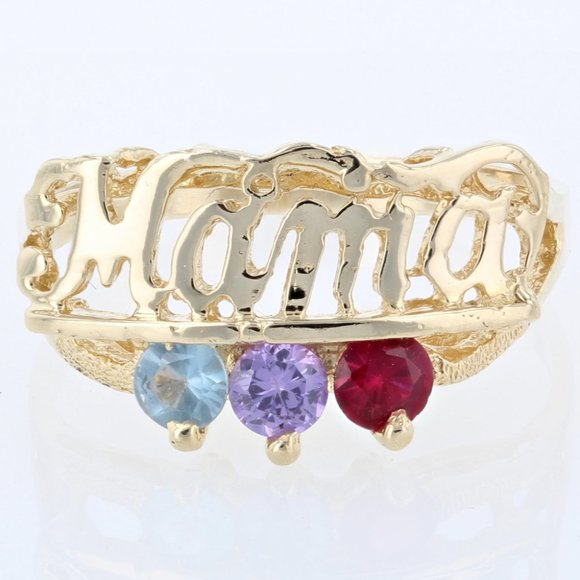 Vintage 14K Yellow Gold 3-Gemstone Red, Blue & Purple "Mama" Mother's Ring Band - Picture 1 of 5
